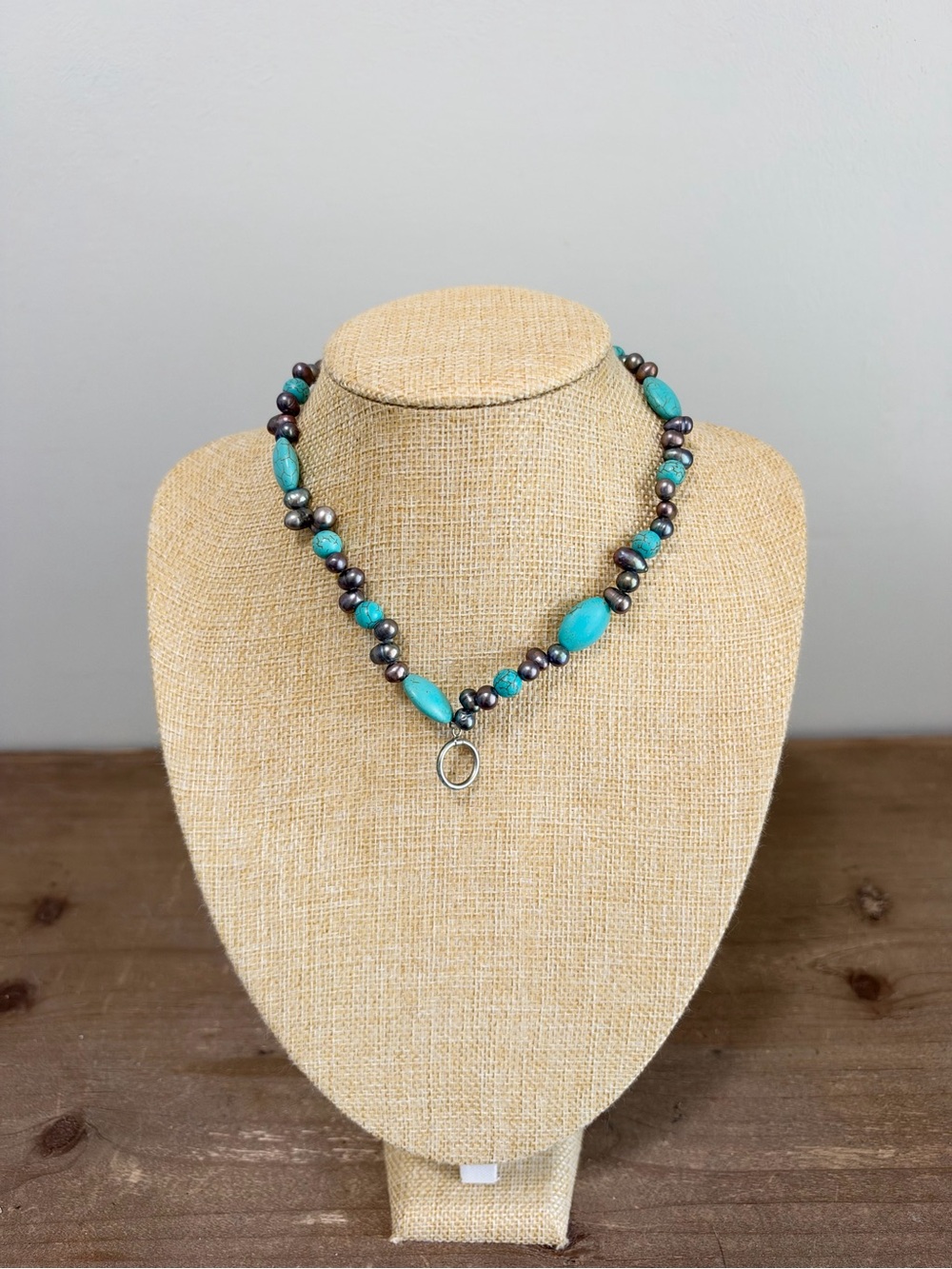 Peacock Freshwater Pearl Turquoise Stone Beaded Toggle Necklace